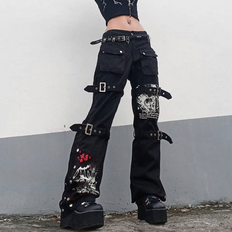 Multiple Buckle steamPunk Pants Womens