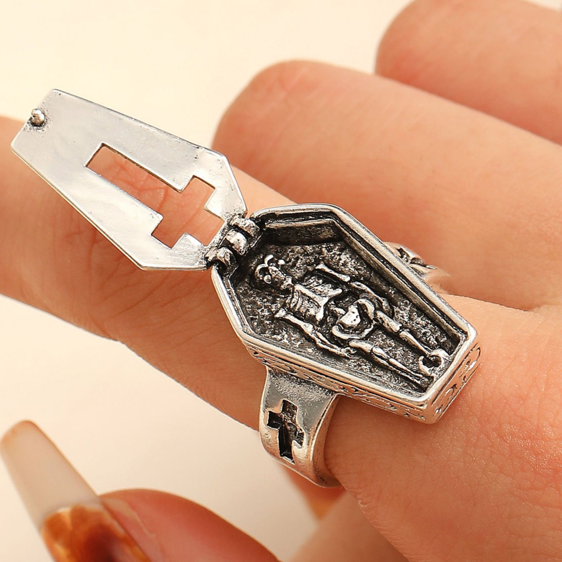 Opening Skeleton Coffin Ring