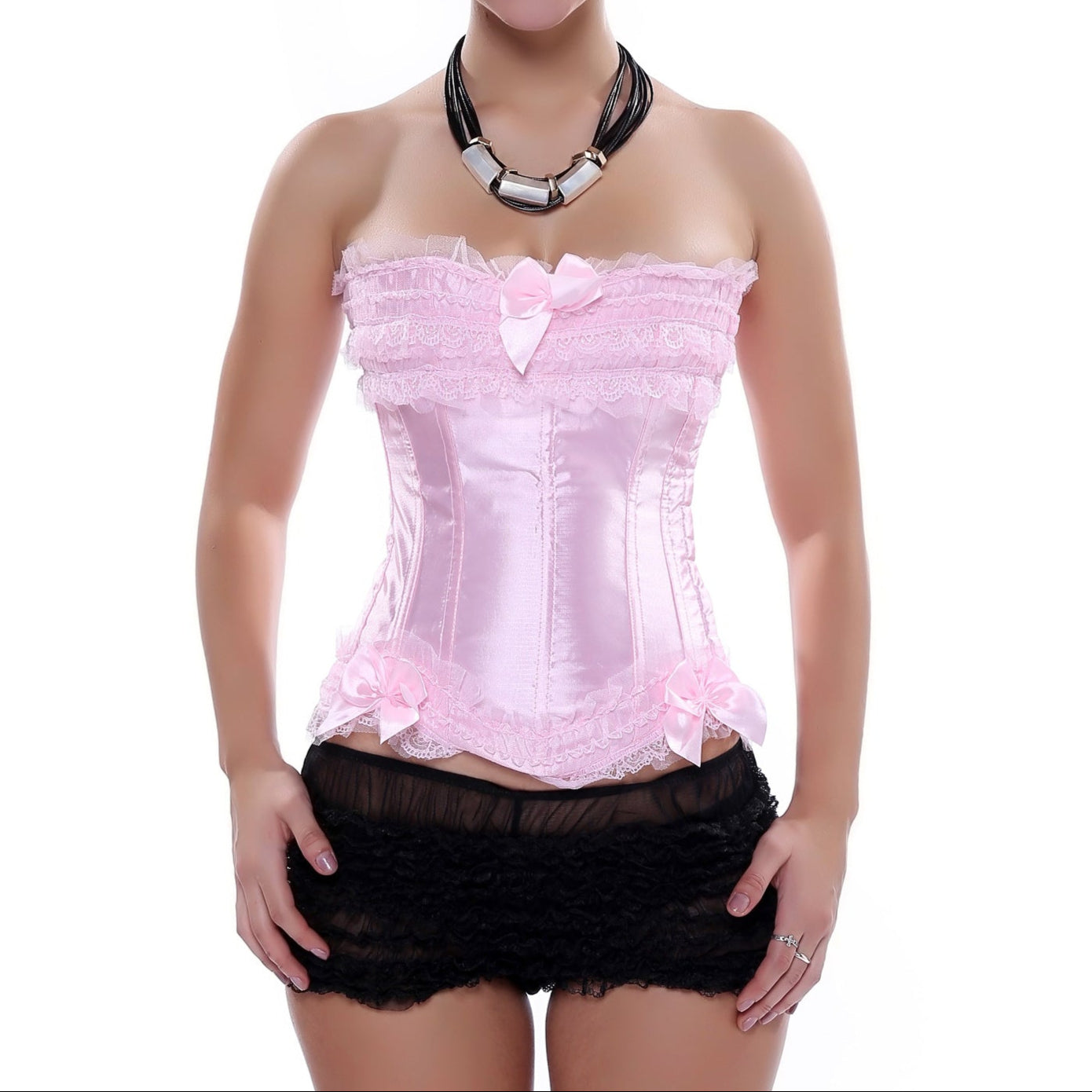 Black Pink Corset Gothic Lace and Bows