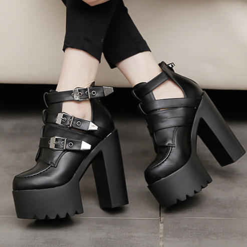 Punk Chunky Ankle High Heel Boots