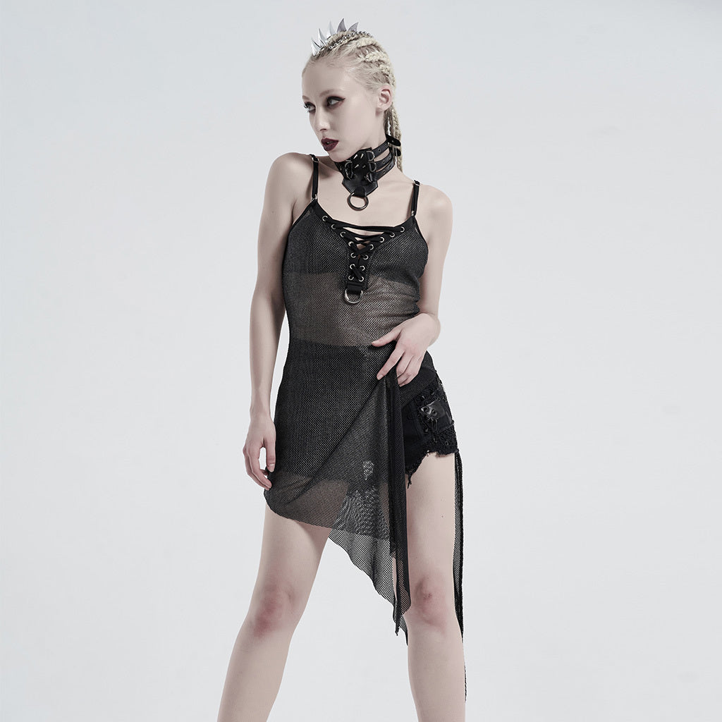 Punk Goth Fishnet Dress See-Through Womens