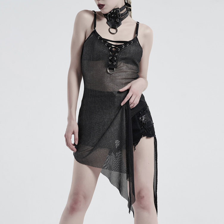 Punk Goth Fishnet Dress See-Through Womens