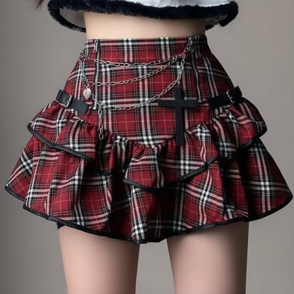 Red Punk Plaid Skirt