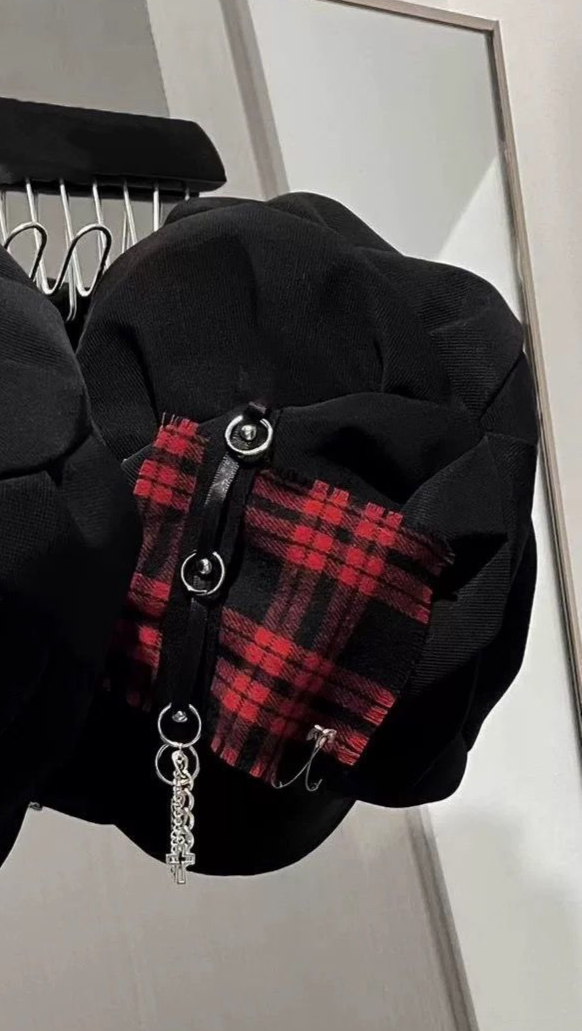 Punk Red Plaid Beret cap