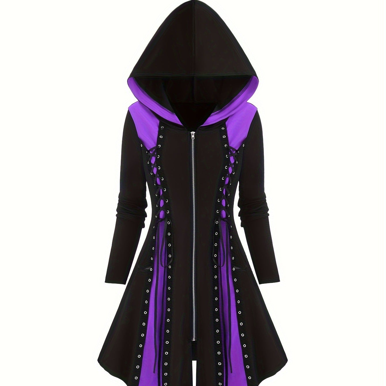 Purple Black Goth Hooded Coat Jacket