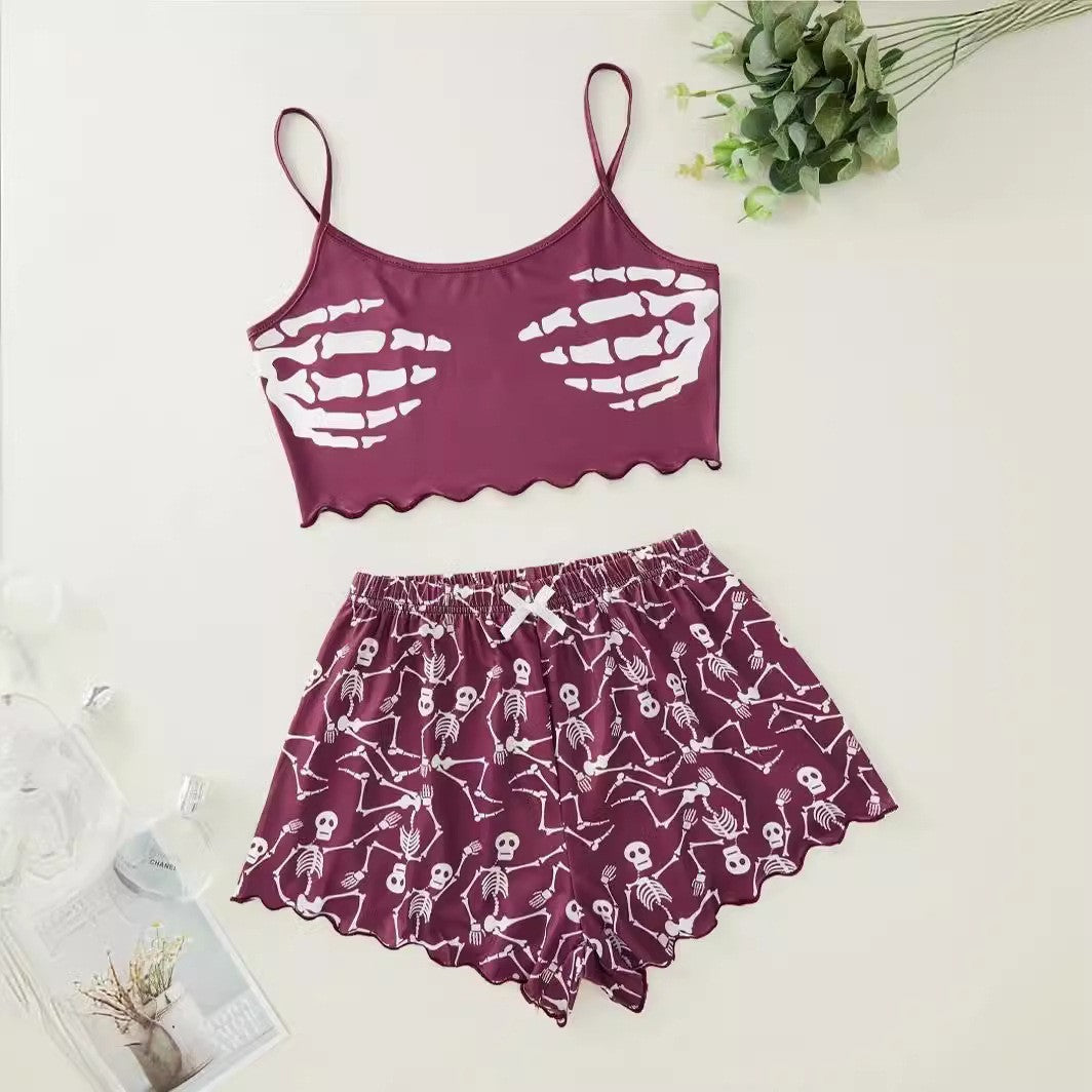 Purple Goth Pj Set with Skeleton Palms women