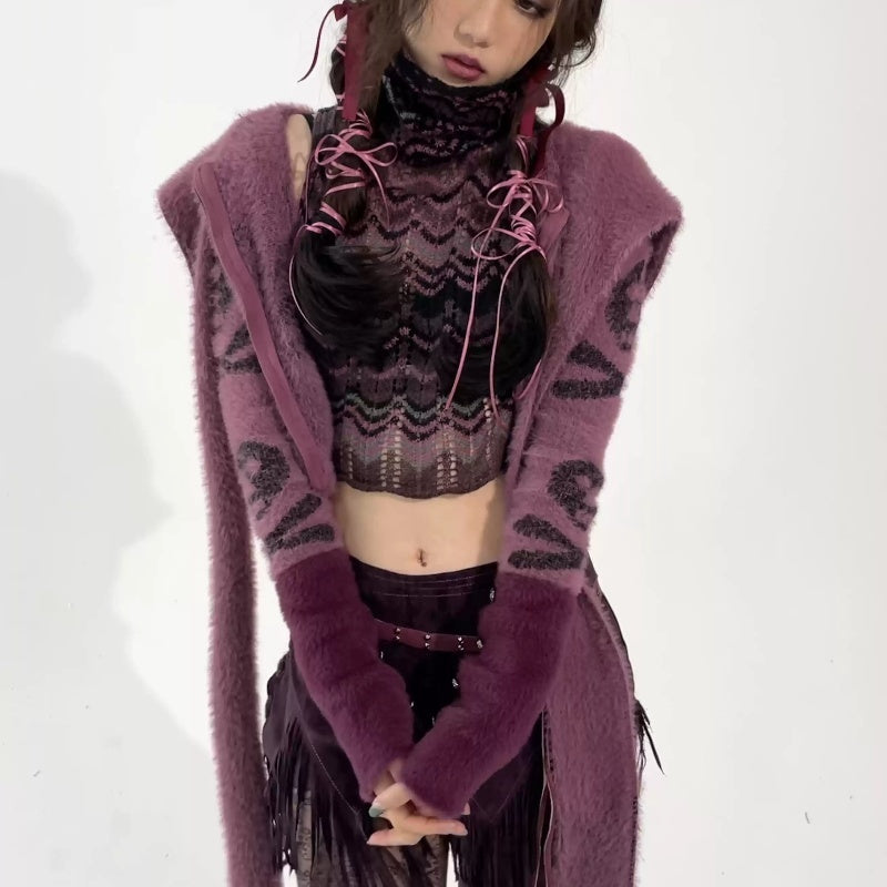 Purple Goth Cardigan Skull Crossbones