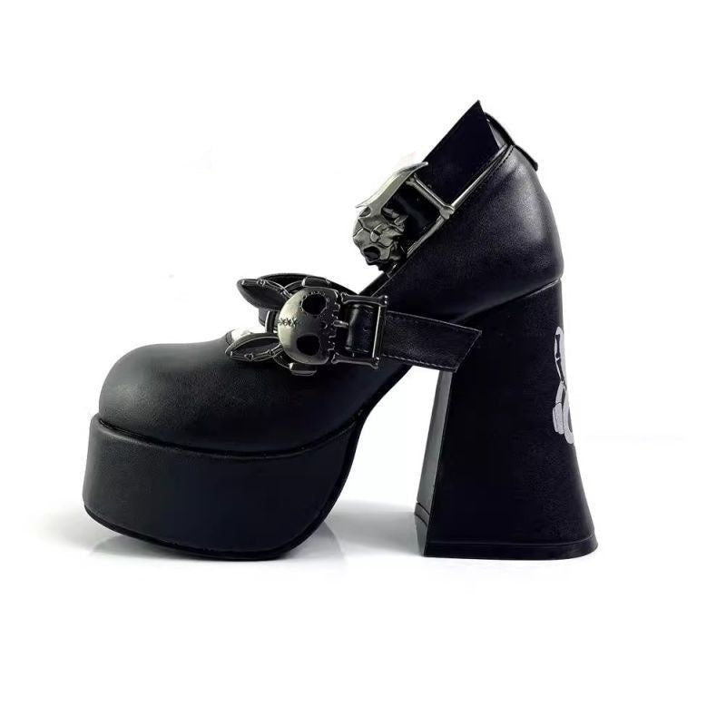 black Rabbit Skull Heels Gothic Emo Style