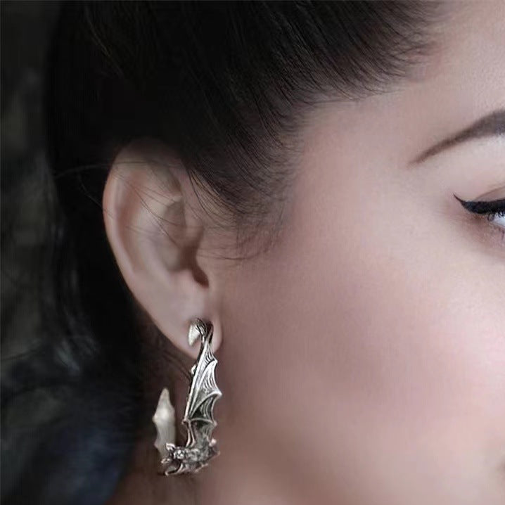 Realistic Bat Hoop Earrings Womens