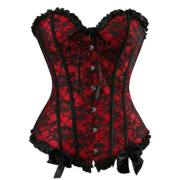 Red Black Floral Lace Overbust Corset