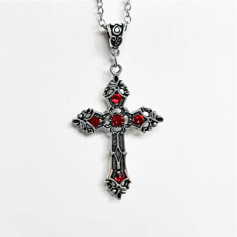 Red Crystal Cross Goth Necklace