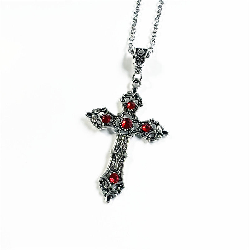 Red Crystal Cross Gothic Necklace