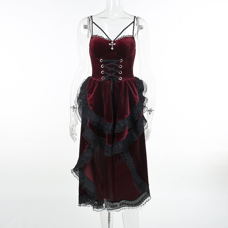 puffy Red Gothic Prom Dress