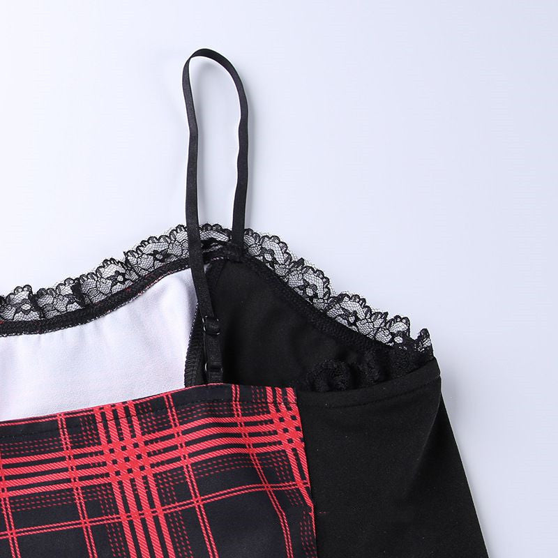 Red Plaid Punk Skirt Set Co Ord
