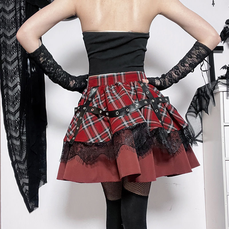 Red Punk Plaid Skirt rock 