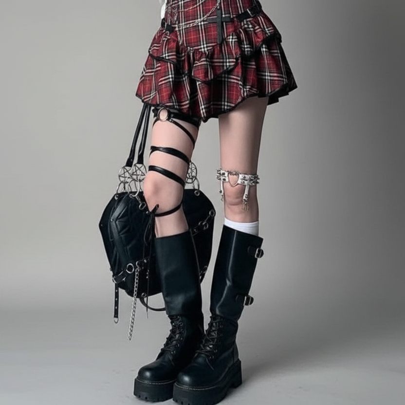 Red Punk Plaid Skirt