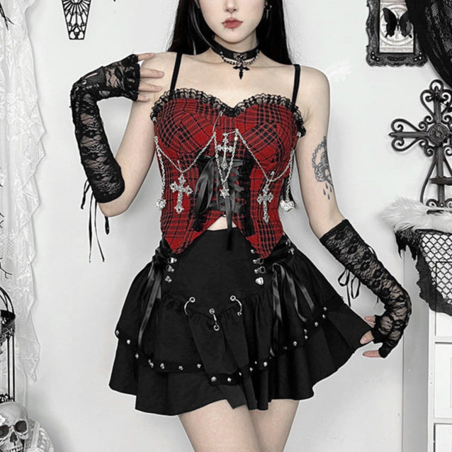 Ribbon Lace Up Sexy Goth Skirt