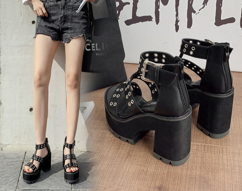 Rivet Goth Sandal Platform Heels