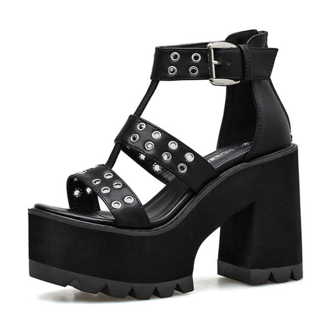 Rivet Goth Sandal Platform Heels