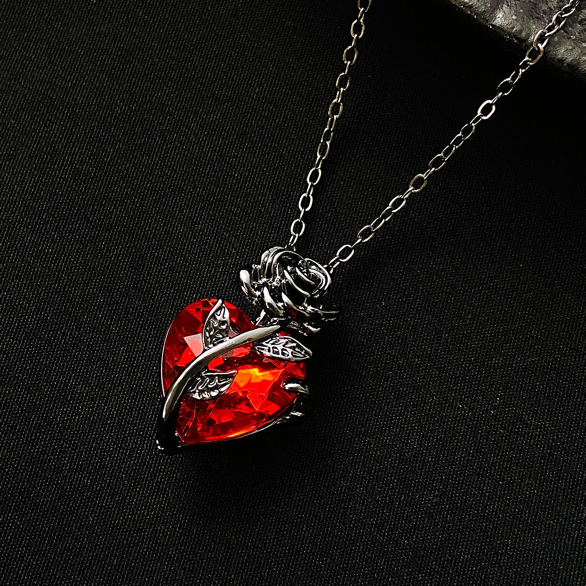 Rose Flower Red Heart Necklace