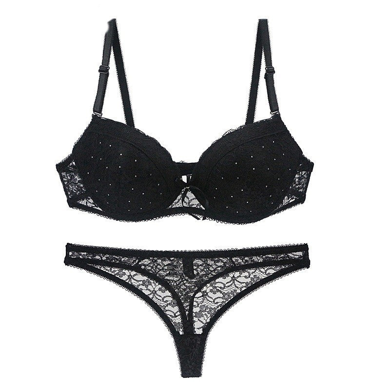Sexy Black Push Up Bra and Thong Set