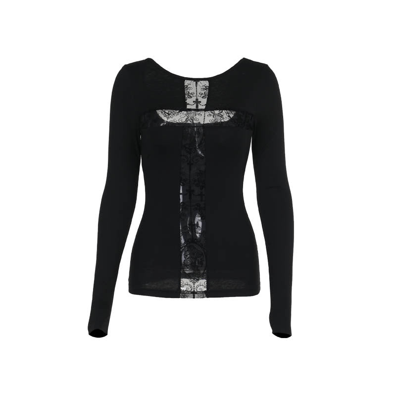 Sheer Cross Long Sleeve Top