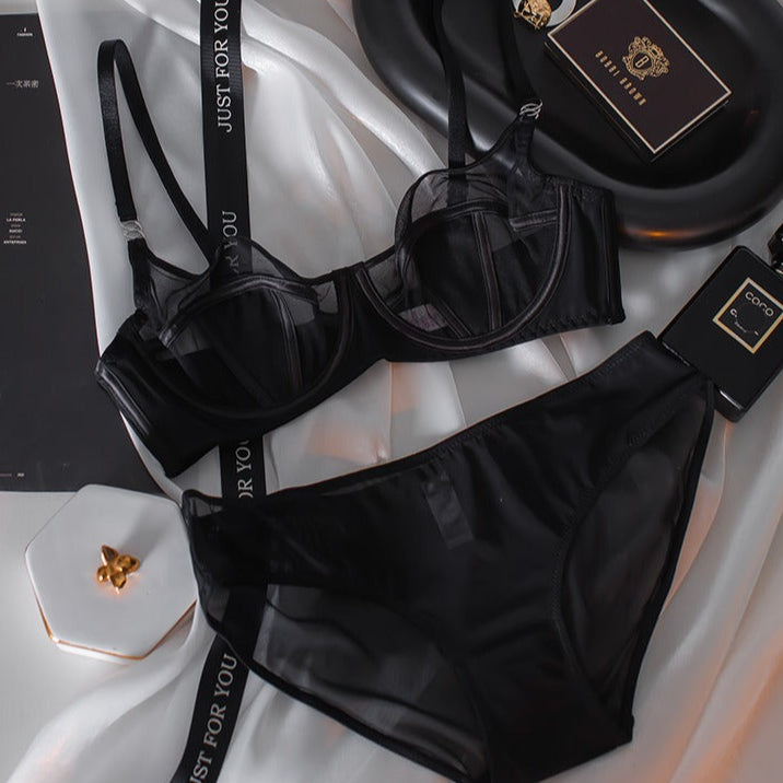 Sheer Gothic Bra Panties Set black