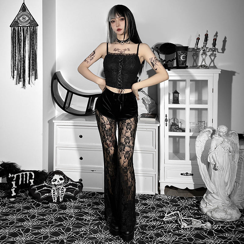 roses Sheer Gothic Lace Pants with Roses floral