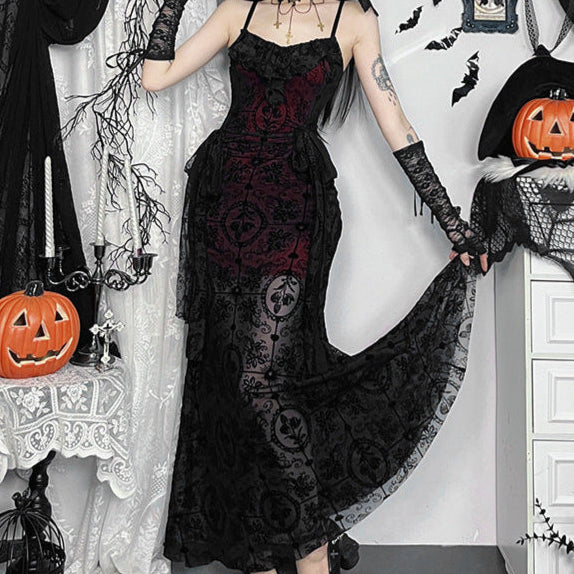 red Sheer Lace Goth Dress