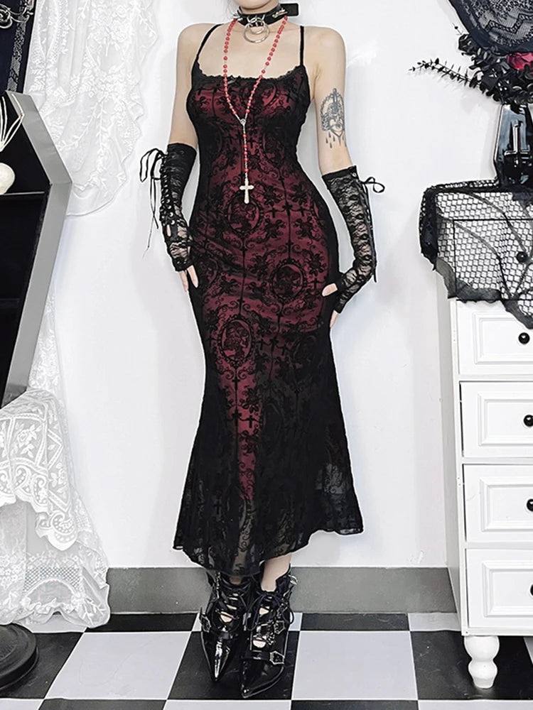 Sheer Lace Goth Dress women