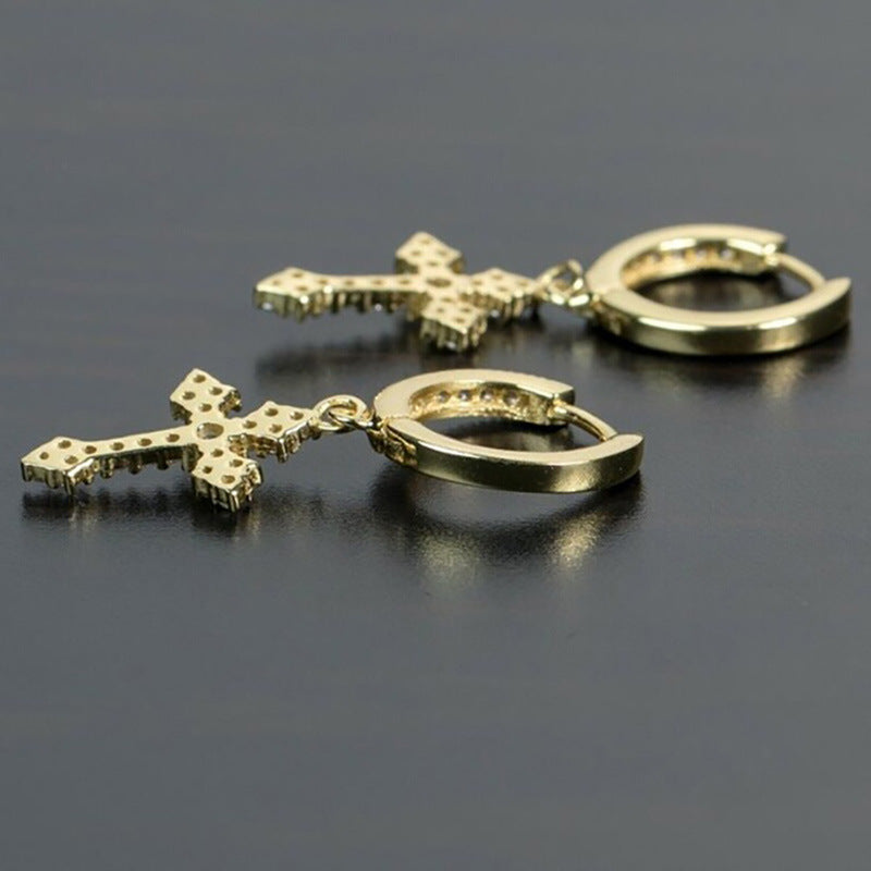 Silver Rhinestone Cross Earrings
