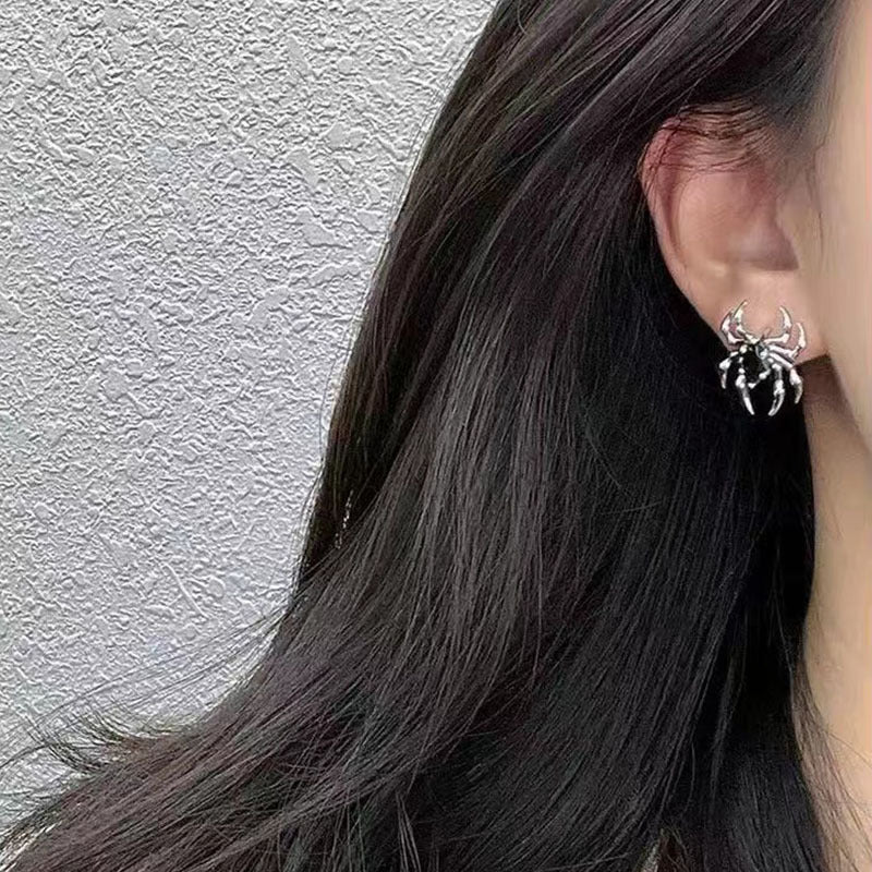 Silver Steel Spider Stud Earrings