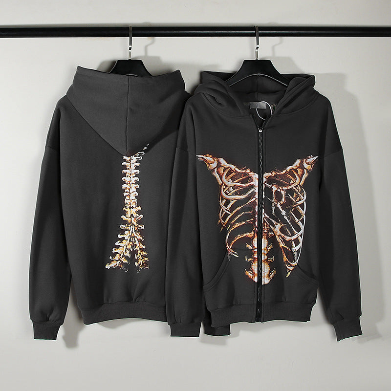 Skeleton Zip-Up Hooded Cardigan Sweatshirt for Men