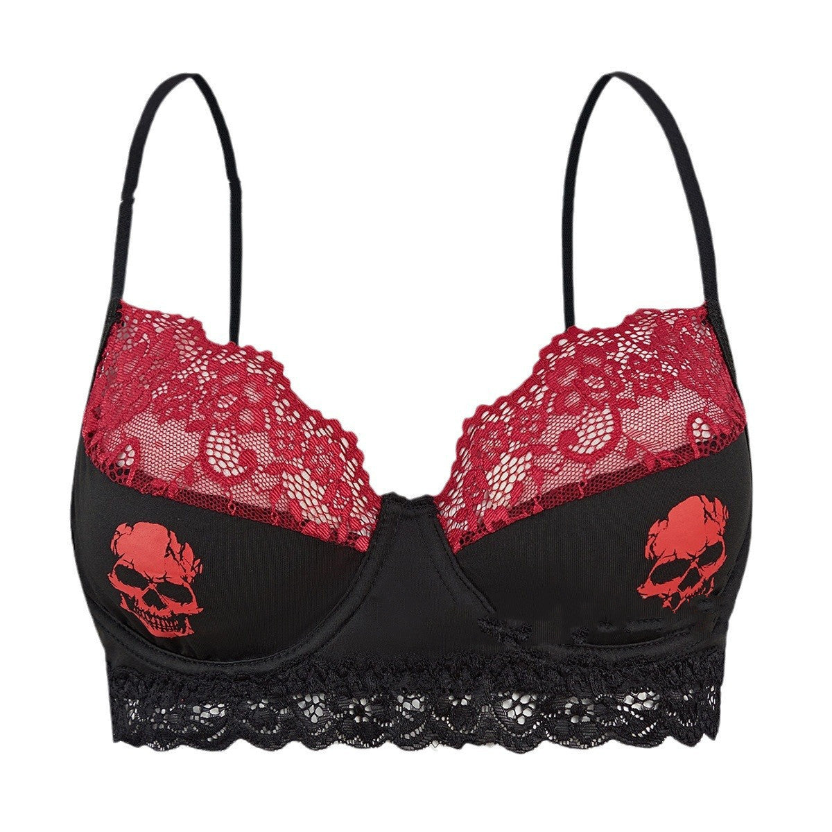 Skull Bra Push Up Black Red