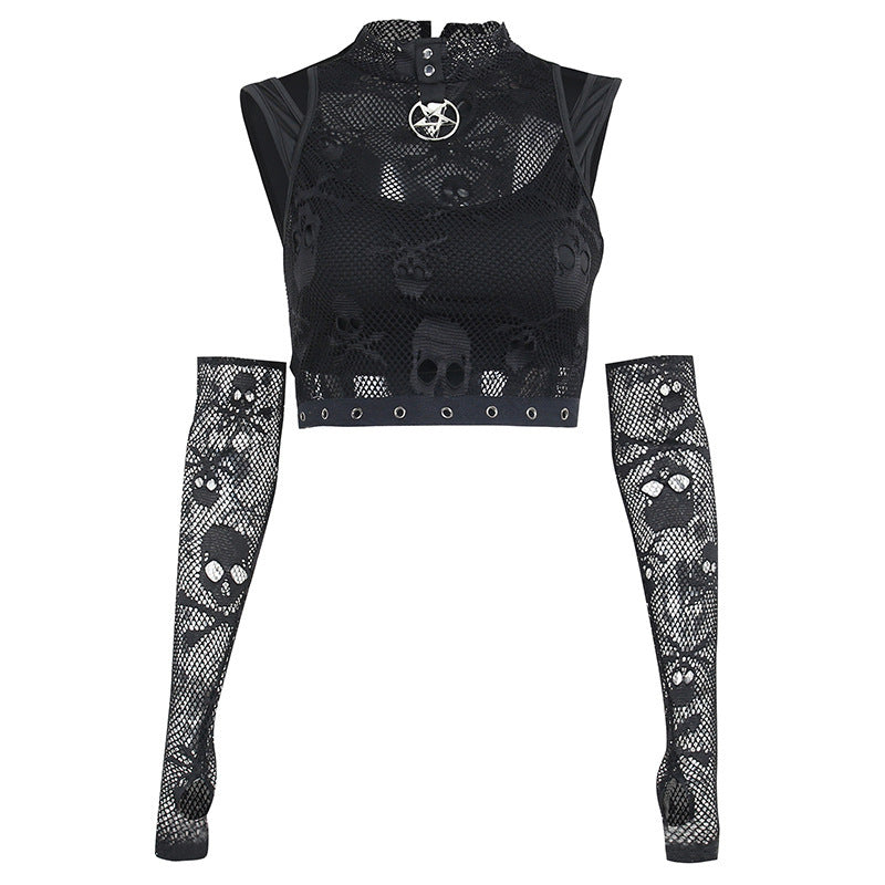 Skull Crop Top with Fishnet Gloves tank top