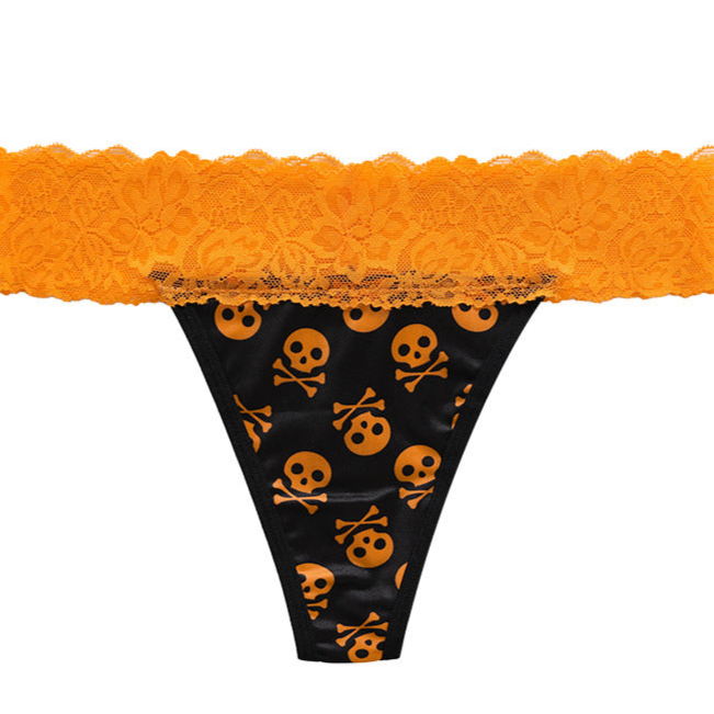 Skull Crossbones slip Panty Orange Lace