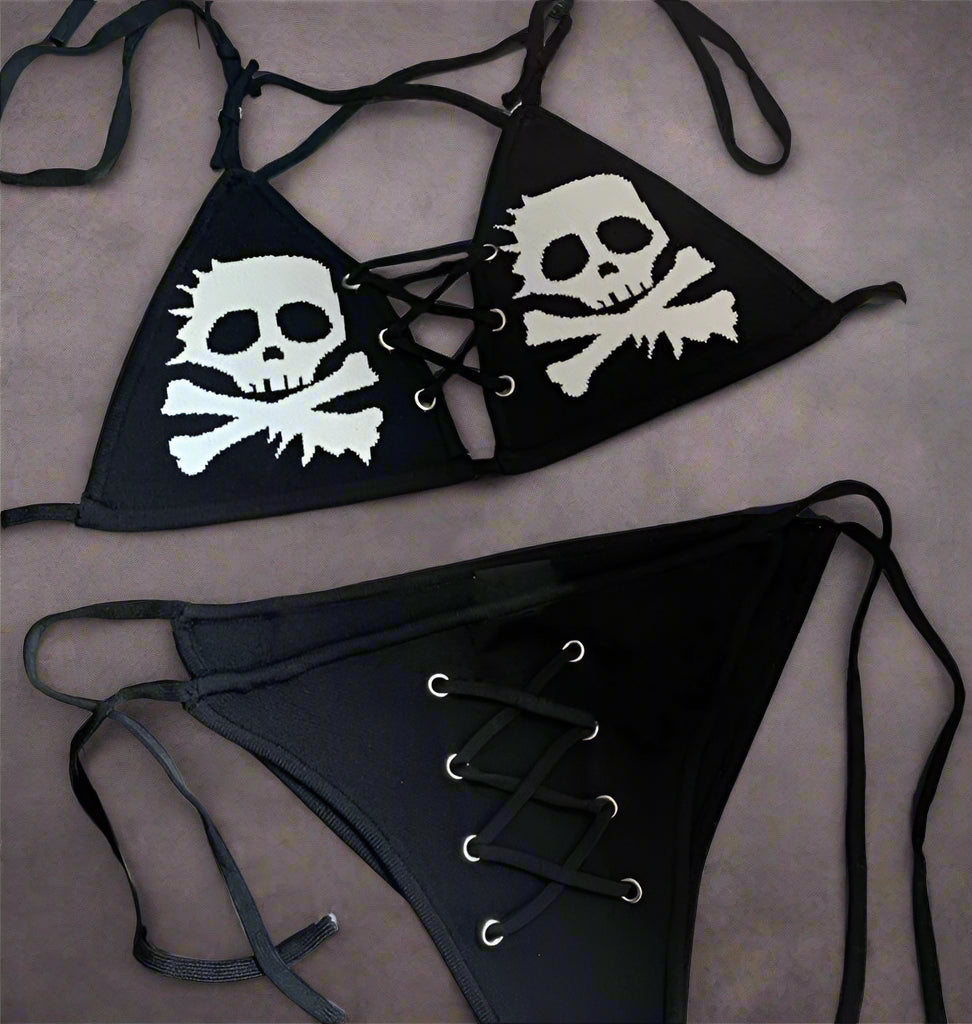 Skull Goth Triangle Bikini Set