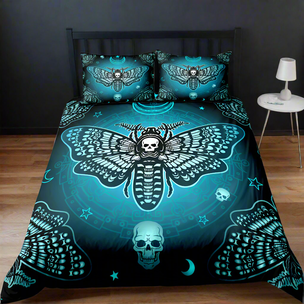 Skull Moth Bedding Set Blue Color
