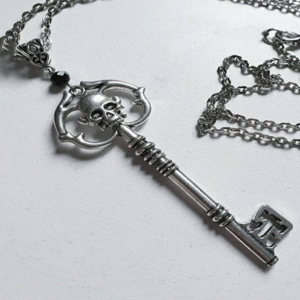 Skull Key Necklace Goth Metal Steel