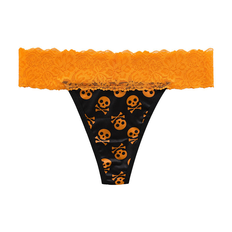 Skull Crossbones Panty Orange Lace