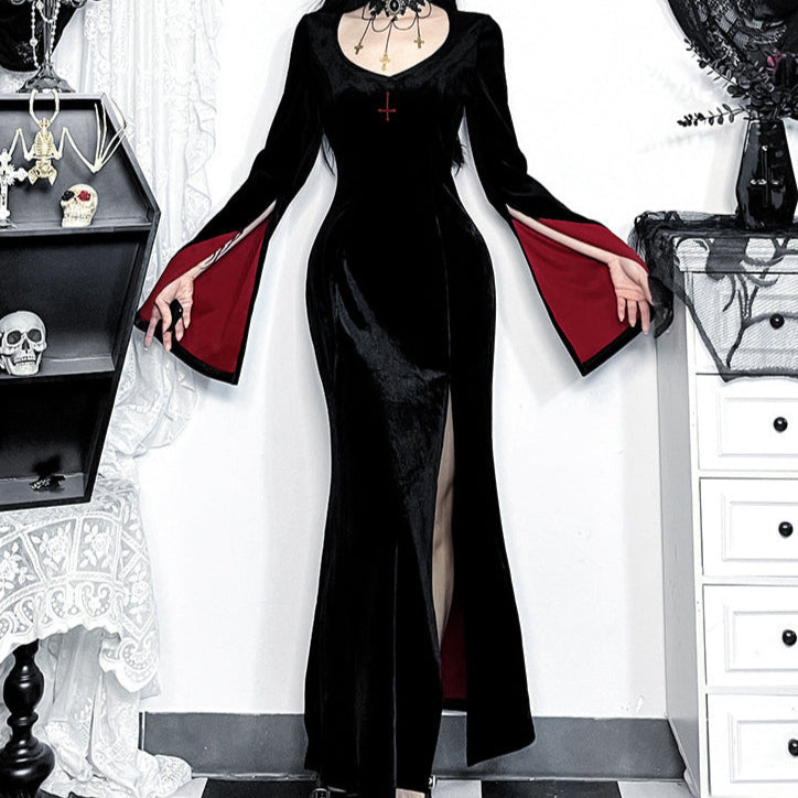 Slit Vampire Dress Velvet