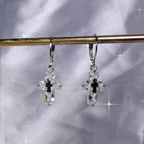 Small Transparent Cross Earrings