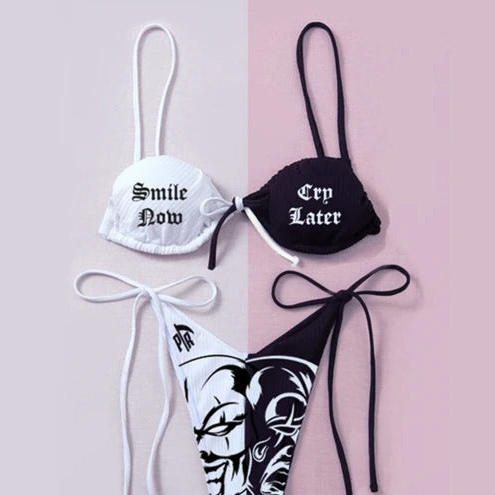 "Smile Now Cry Later" Gothic Bikini Swimsuit