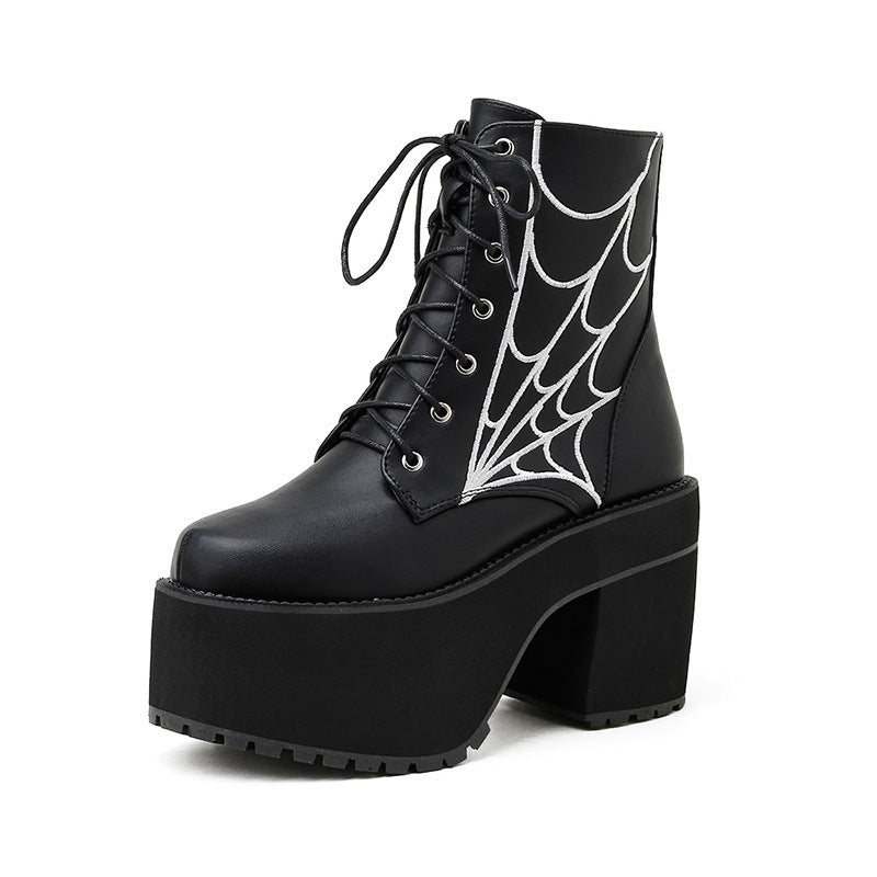 Spider Web Boots Vegan Leather Platform Womens