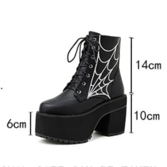 Spider Web Boots Vegan Leather Platform Shoes Womens