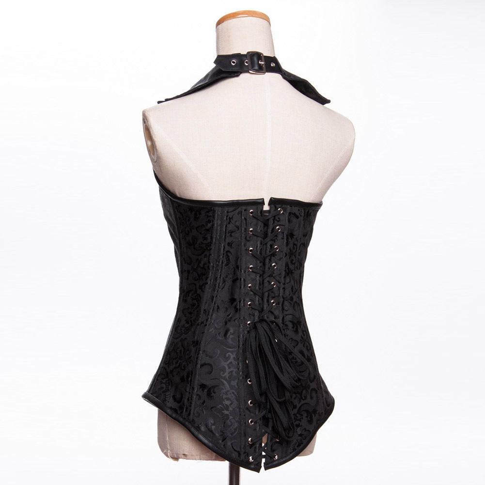 Steampunk Black Corset with Collar