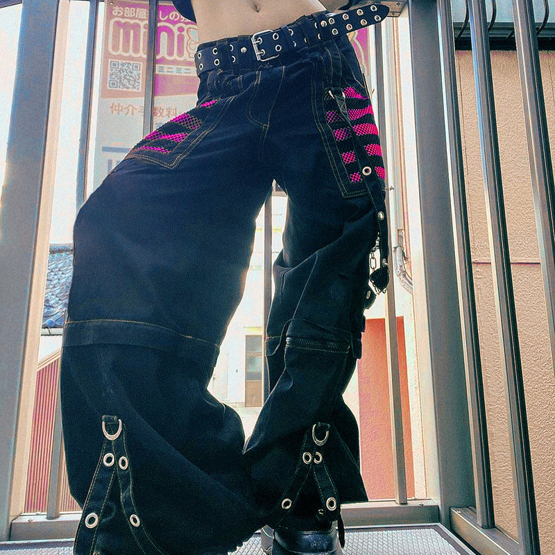 black red Steampunk Jeans Womens