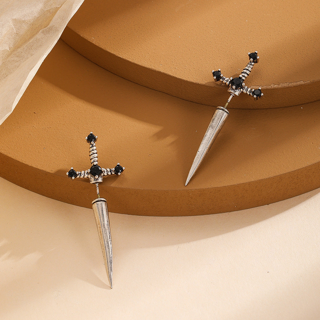Black Sword Stud Earring Pair