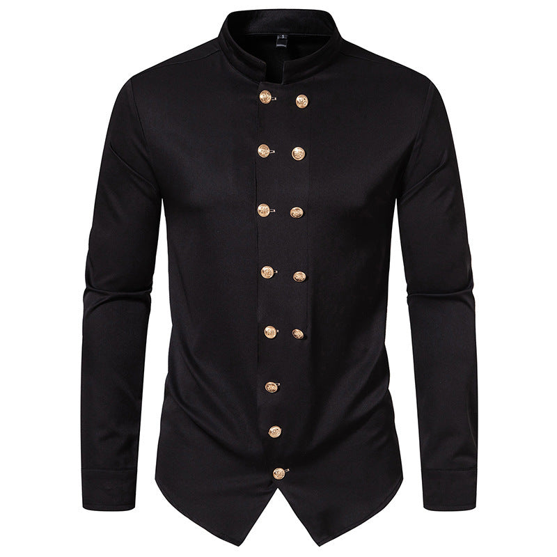 black Victorian Gothic Blouse for Men gold buttons