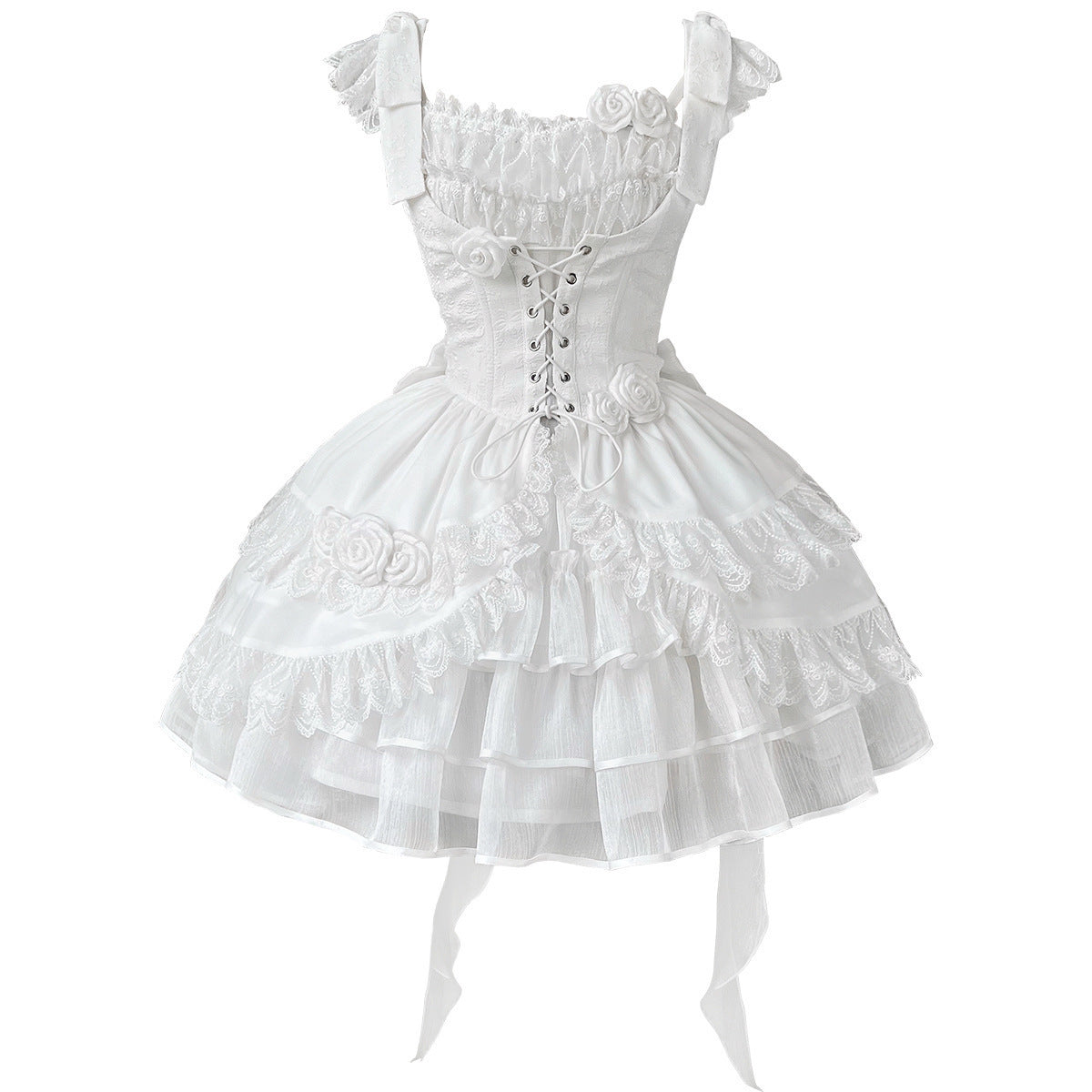 White Goth Dress - Puffy with White Roses